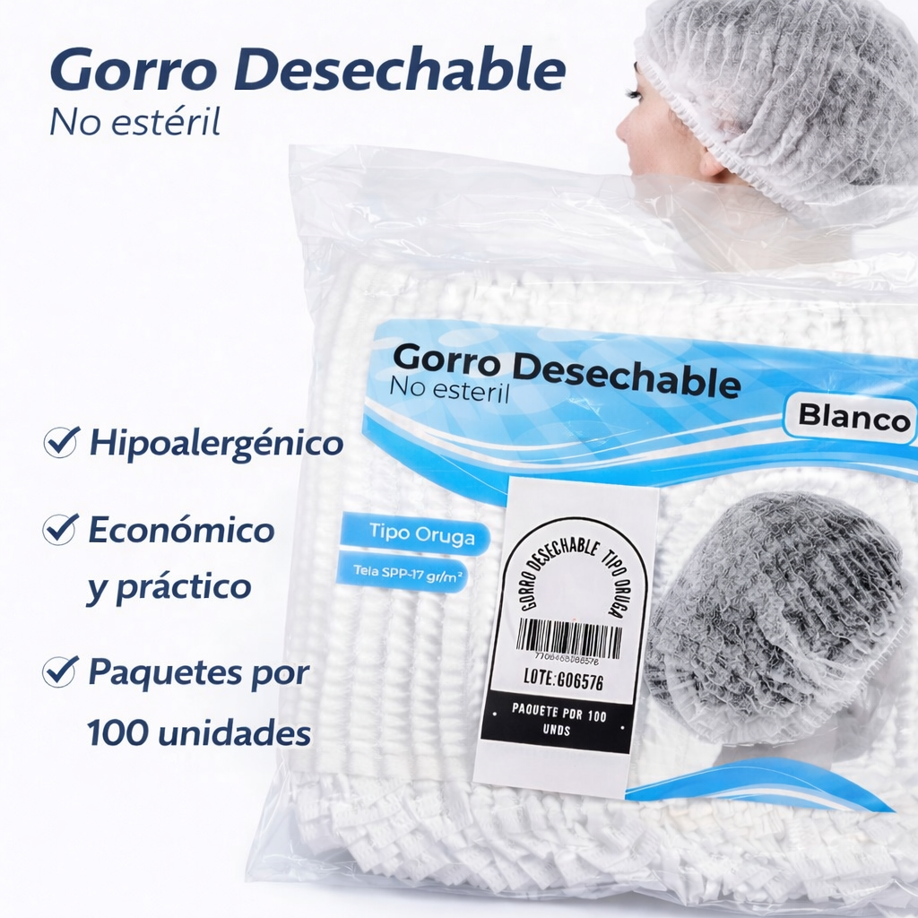 Gorros Desechables Tipo Oruga No Estériles